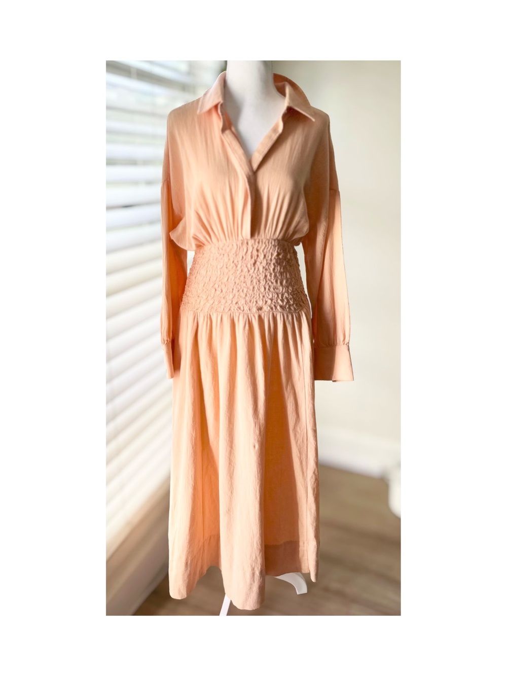 Free People Peach Shirred-Waist Midi Dress NWT